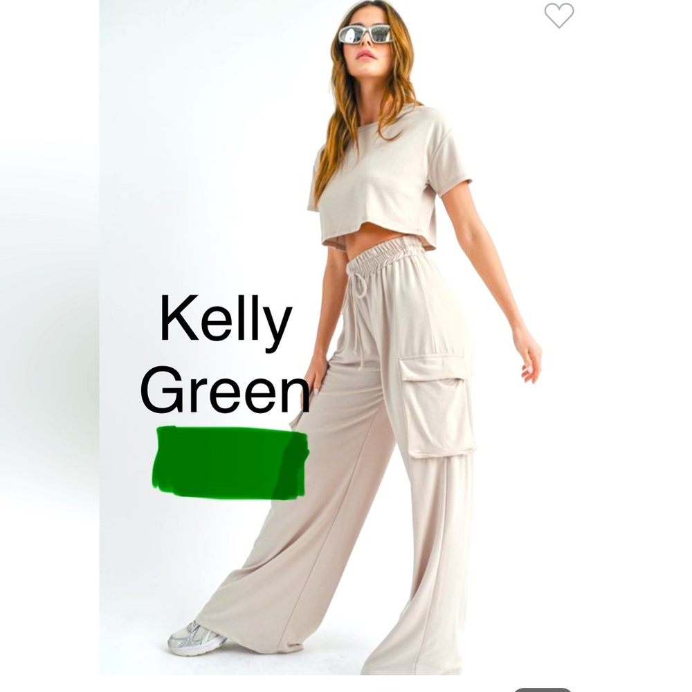 #006 kelly green Women's tan Wide-Leg Pants set